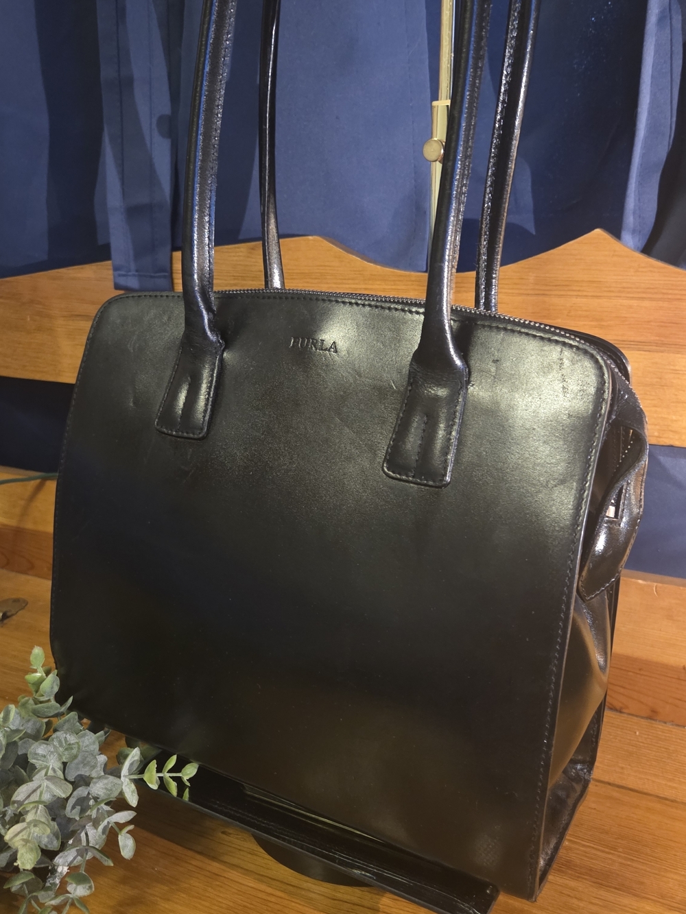 Vintage Furla Italy Leather Satchel – Minimalist Black, Structured Chic Work Tot